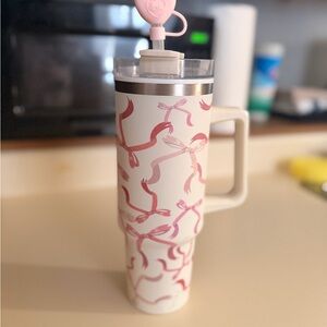 Pink and White Tumbler with Handle